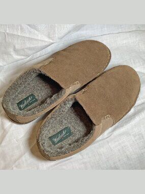 Men’s Woolrich Leather Slippers Size 13 Suede Fabric Faux Fur Stretch